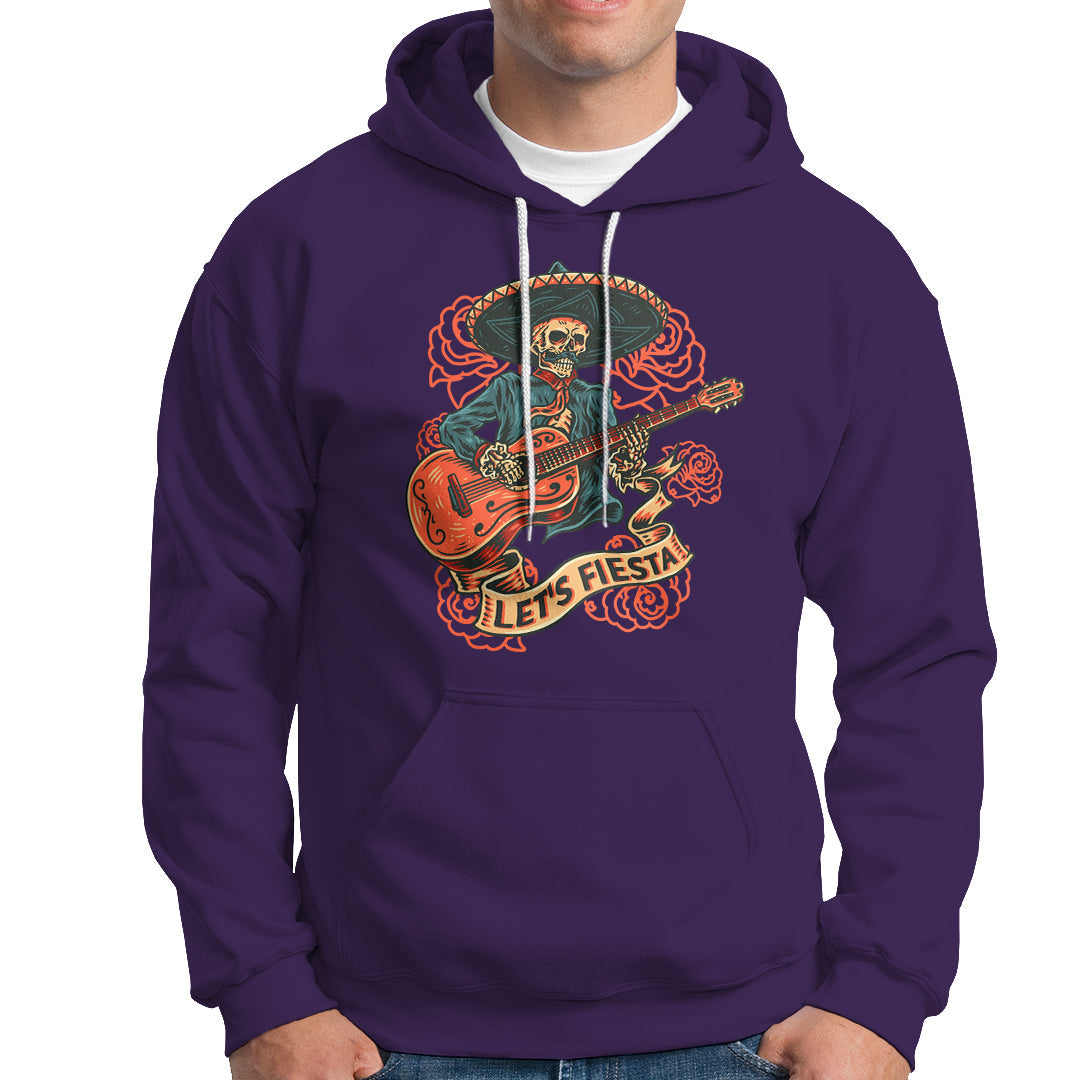 Cinco De Mayo Hoodie Happy Cinco De Mayo Skeleton With Guitar Let's Fiesta - Wonder Print Shop