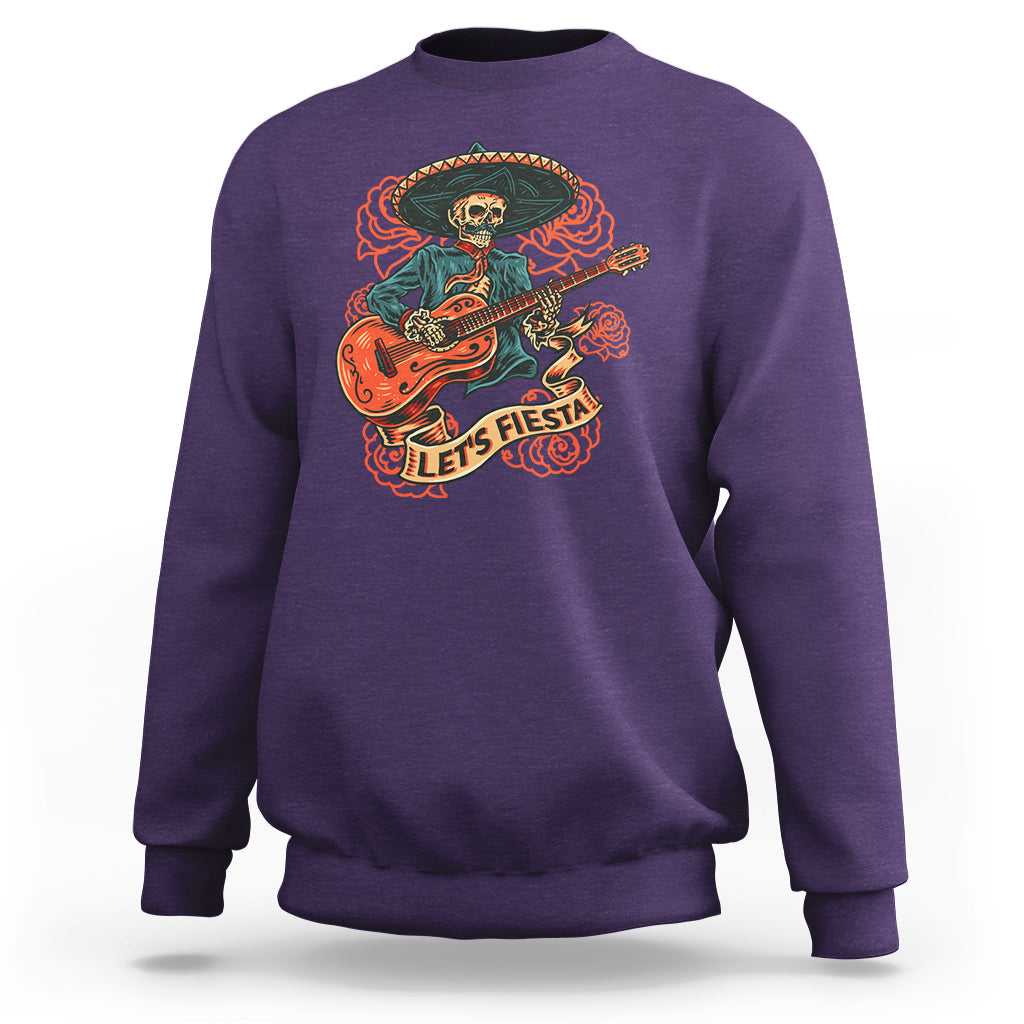 Cinco De Mayo Sweatshirt Happy Cinco De Mayo Skeleton With Guitar Let's Fiesta - Wonder Print Shop