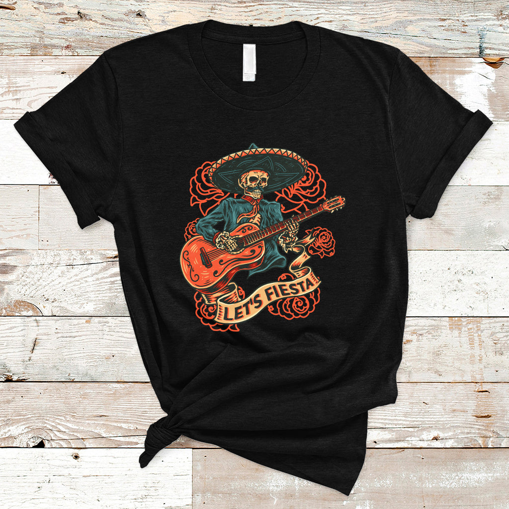 Cinco De Mayo T Shirt Happy Cinco De Mayo Skeleton With Guitar Let's Fiesta - Wonder Print Shop