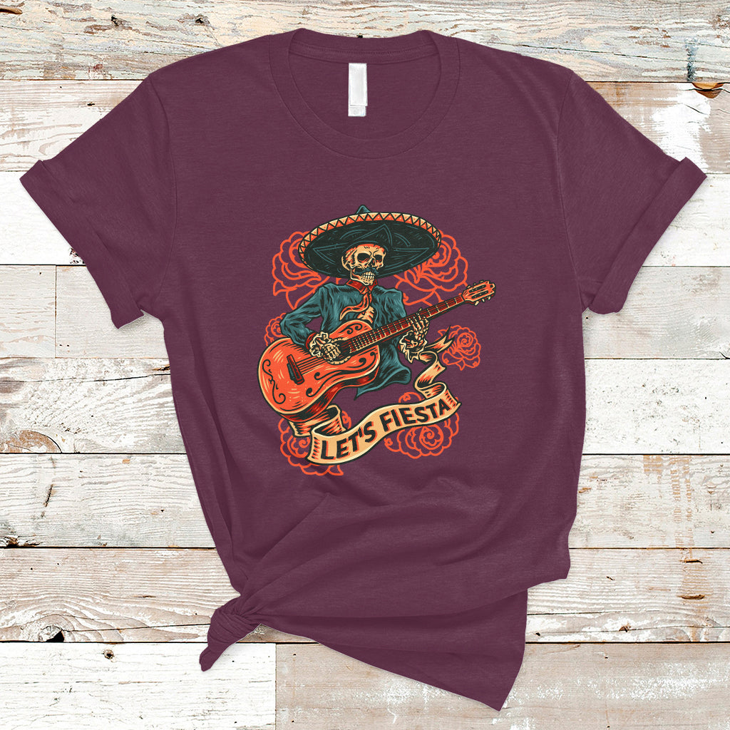 Cinco De Mayo T Shirt Happy Cinco De Mayo Skeleton With Guitar Let's Fiesta - Wonder Print Shop