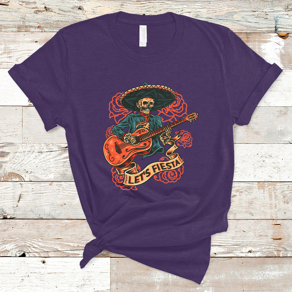 Cinco De Mayo T Shirt Happy Cinco De Mayo Skeleton With Guitar Let's Fiesta - Wonder Print Shop