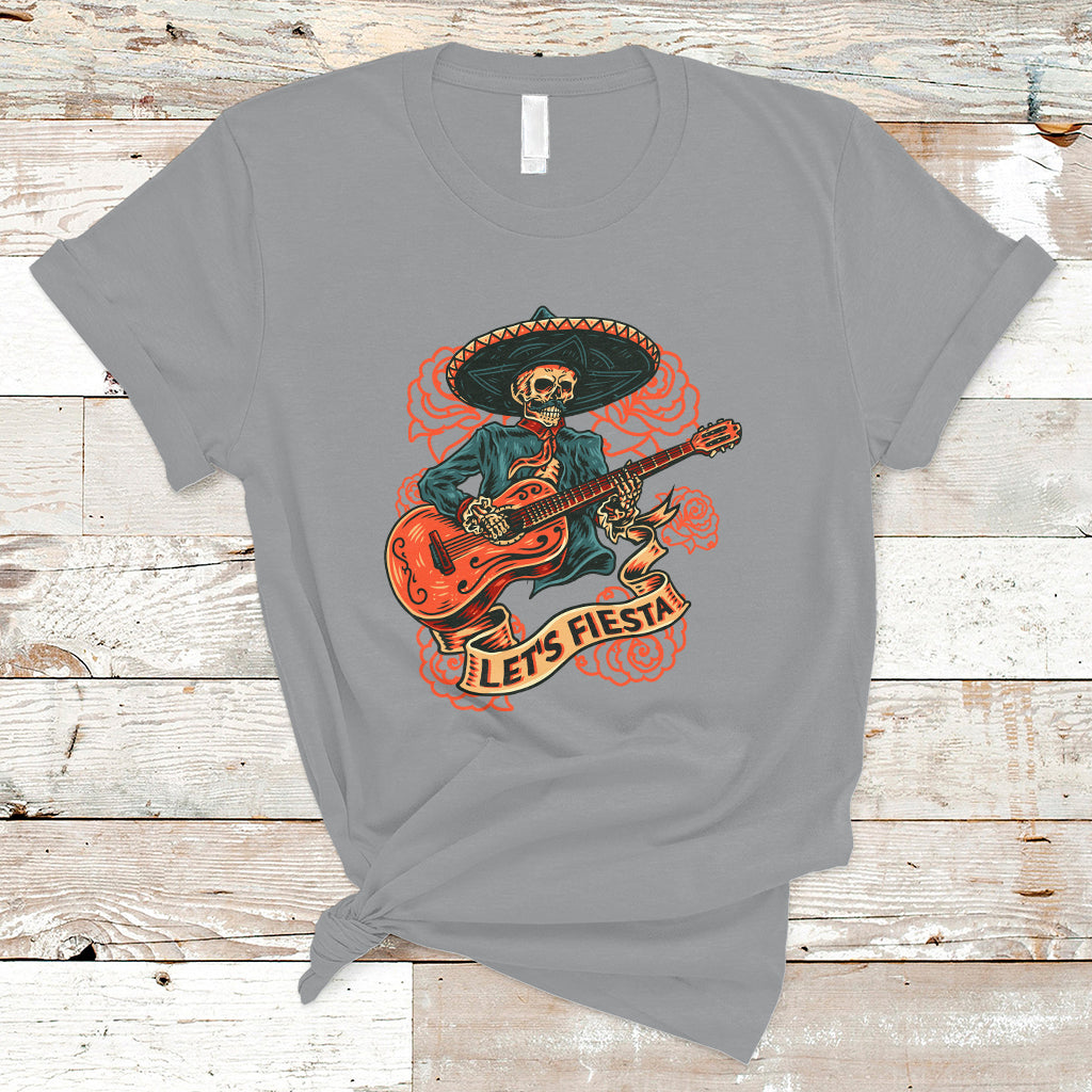 Cinco De Mayo T Shirt Happy Cinco De Mayo Skeleton With Guitar Let's Fiesta - Wonder Print Shop