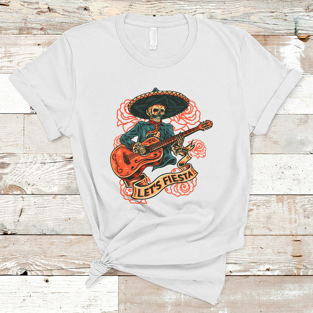 Cinco De Mayo T Shirt Happy Cinco De Mayo Skeleton With Guitar Let's Fiesta - Wonder Print Shop