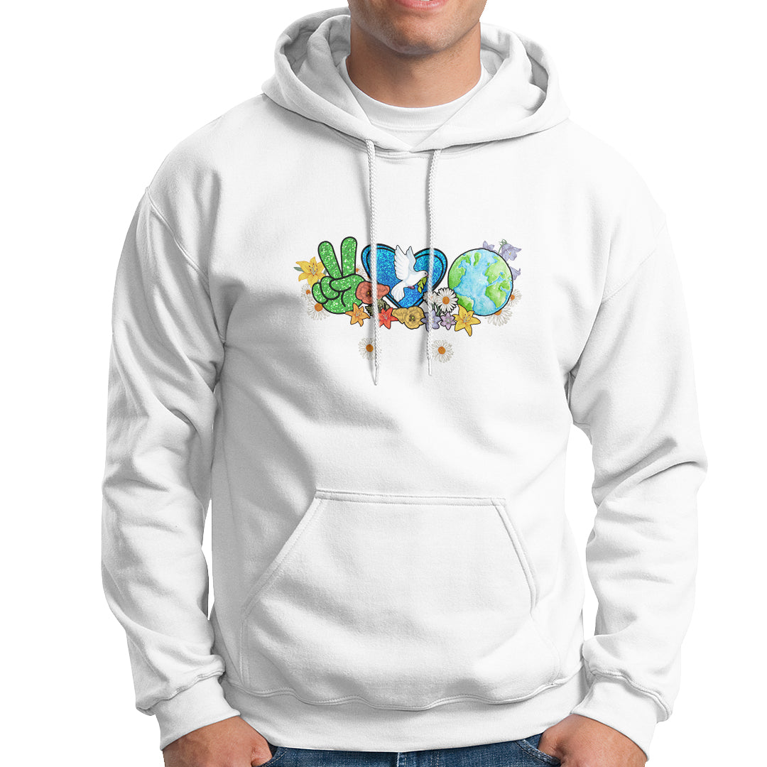 Earth Day Hoodie Earth Day Peace Love Earth Teacher Environment Day Recycle - Wonder Print Shop
