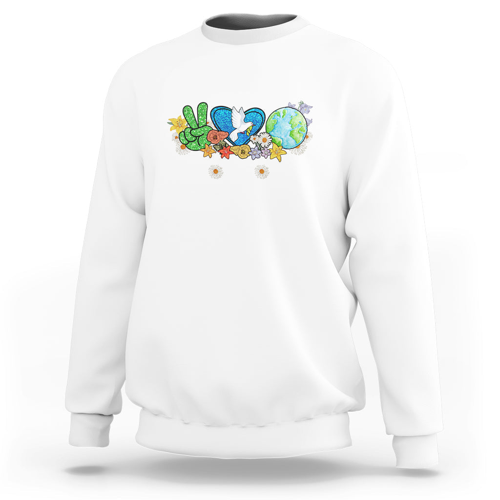 Earth Day Sweatshirt Earth Day Peace Love Earth Teacher Environment Day Recycle - Wonder Print Shop