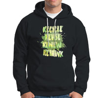 Black pullover hoodie with neon graphic text "Recycle" front and kangaroo pocket.