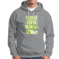 Sport gray pullover hoodie with neon graphic text "Recycle" front and kangaroo pocket.