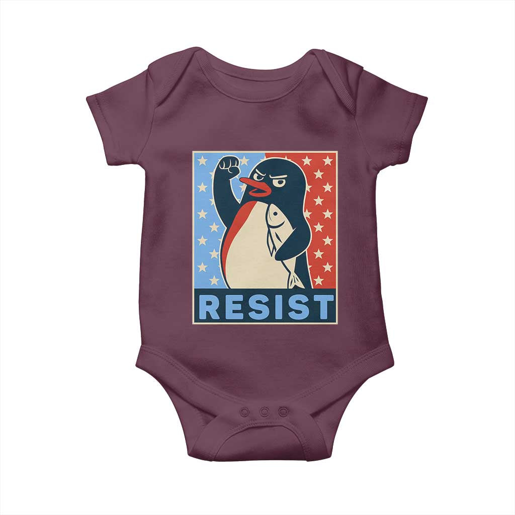 Funny Penguin Resist Graphic Baby Onesie Resist Protest Against Tariffs