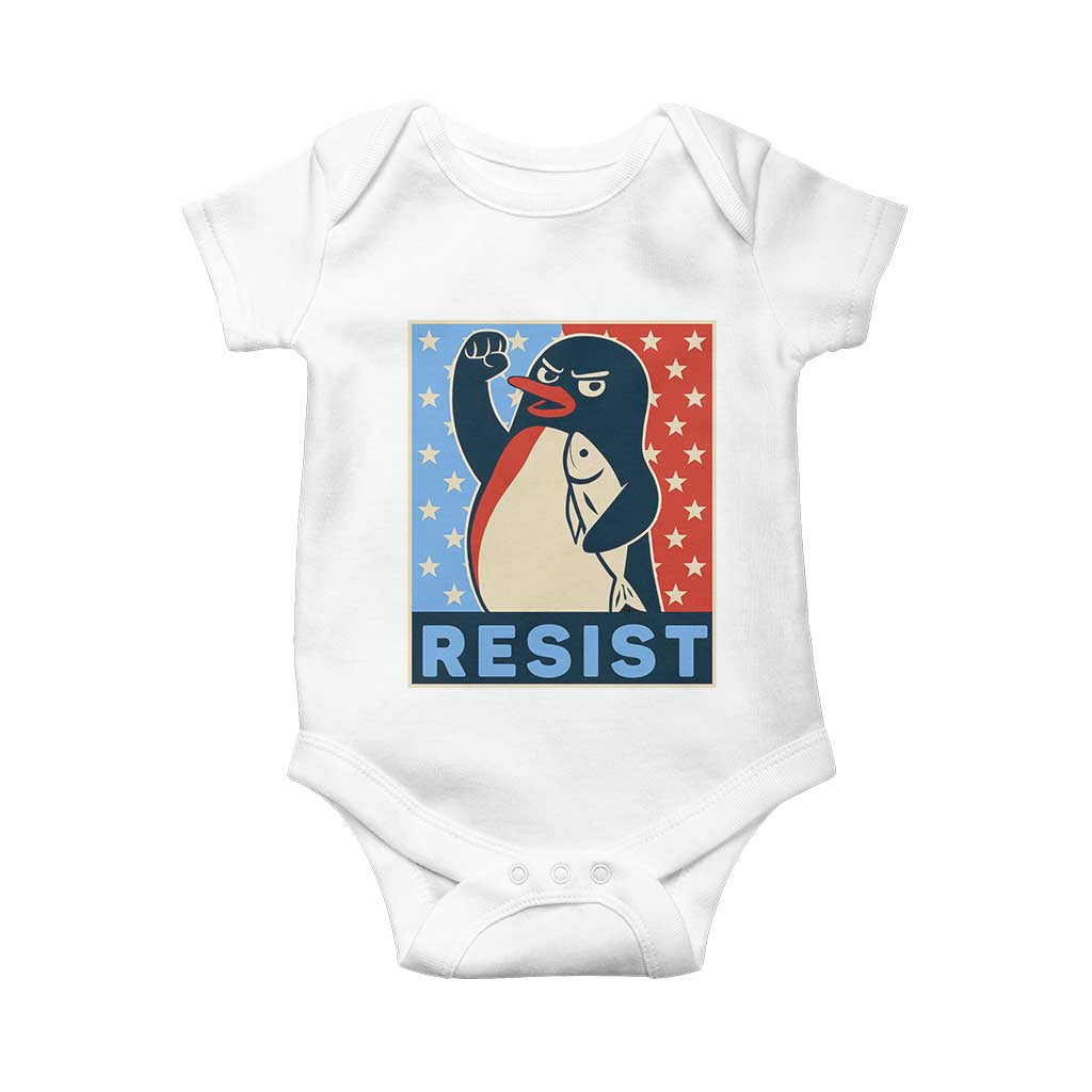 Funny Penguin Resist Graphic Baby Onesie Resist Protest Against Tariffs