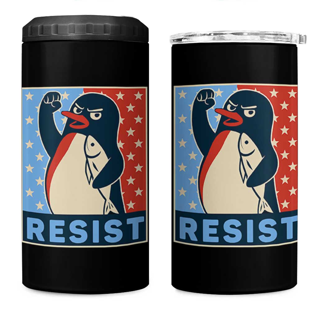 Funny Penguin Resist Graphic 4 in 1 Can Cooler Tumbler Resist Protest Against Tariffs