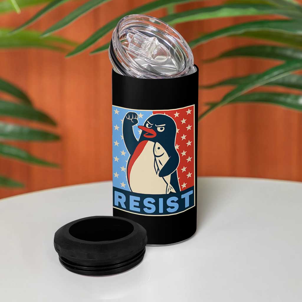 Funny Penguin Resist Graphic 4 in 1 Can Cooler Tumbler Resist Protest Against Tariffs