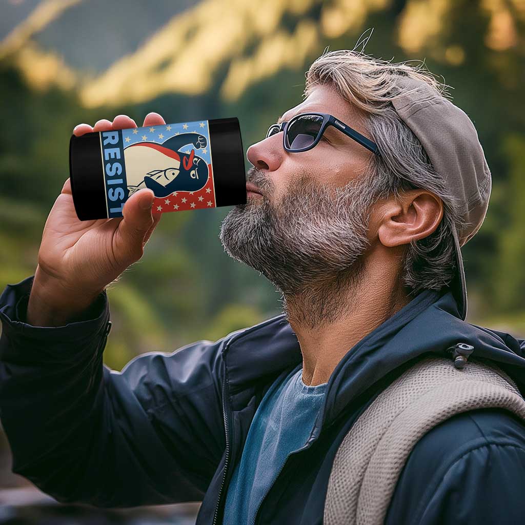 Funny Penguin Resist Graphic 4 in 1 Can Cooler Tumbler Resist Protest Against Tariffs