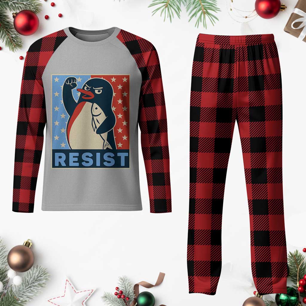 Funny Penguin Resist Graphic Plaid Pajama Set Resist Protest Against Tariffs - Wonder Print Shop