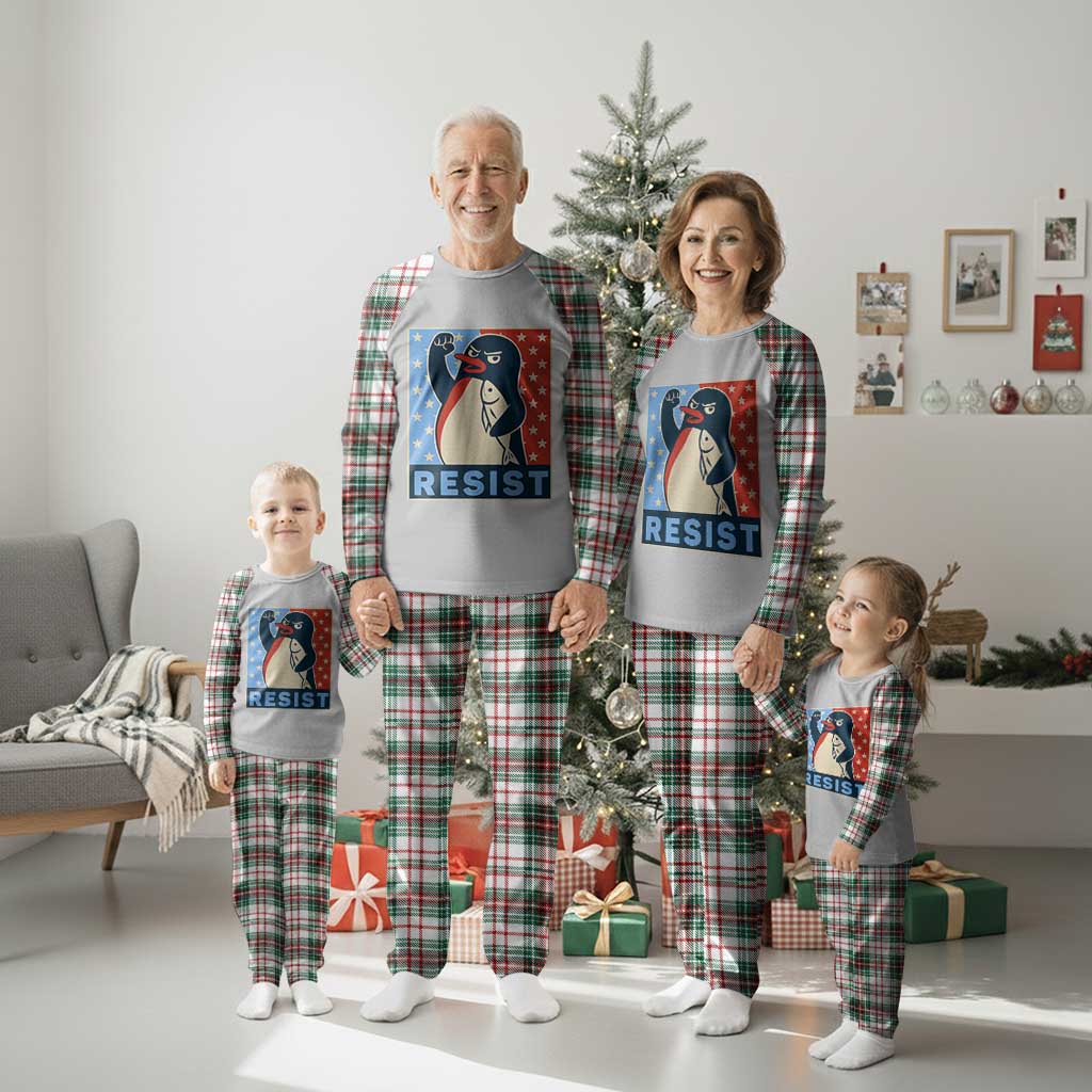 Funny Penguin Resist Graphic Plaid Pajama Set Resist Protest Against Tariffs - Wonder Print Shop