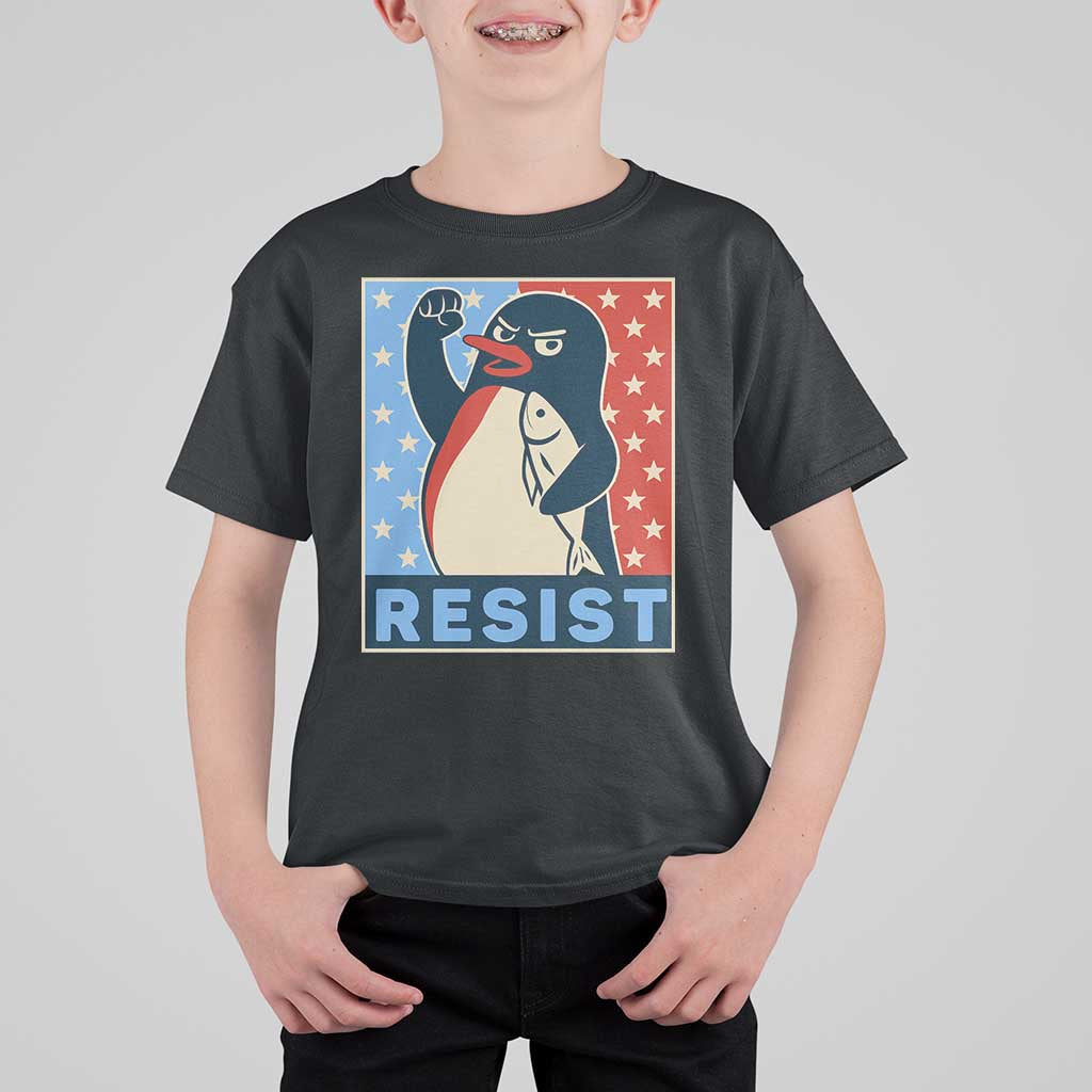 Funny Penguin Resist Graphic T Shirt For Kid Resist Protest Against Tariffs
