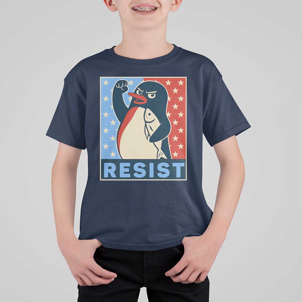 Funny Penguin Resist Graphic T Shirt For Kid Resist Protest Against Tariffs