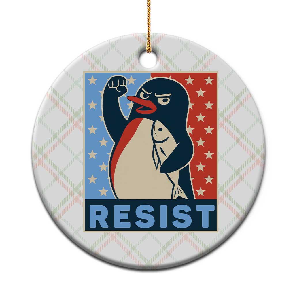 Funny Penguin Resist Graphic Ceramic Ornament Resist Protest Against Tariffs - Wonder Print Shop