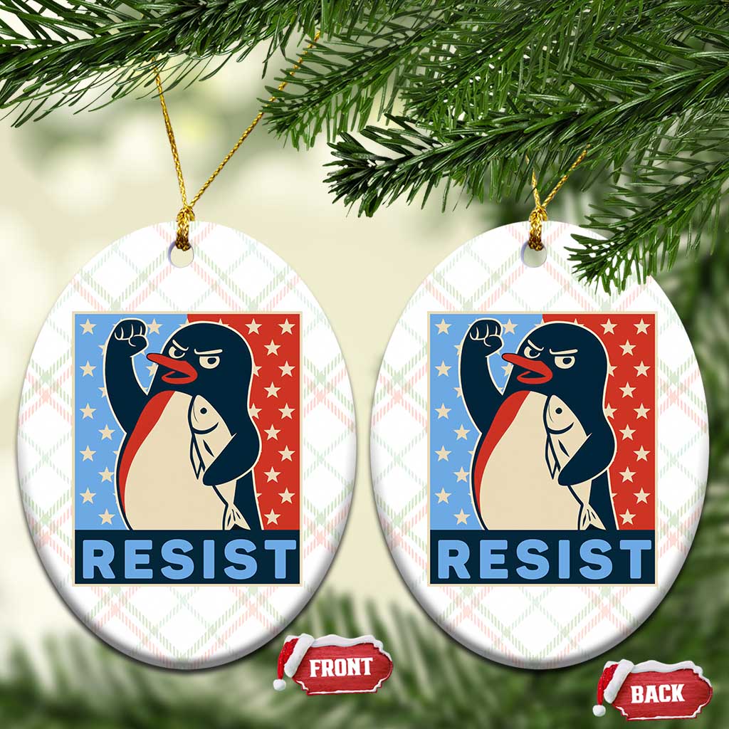 Funny Penguin Resist Graphic Ceramic Ornament Resist Protest Against Tariffs - Wonder Print Shop