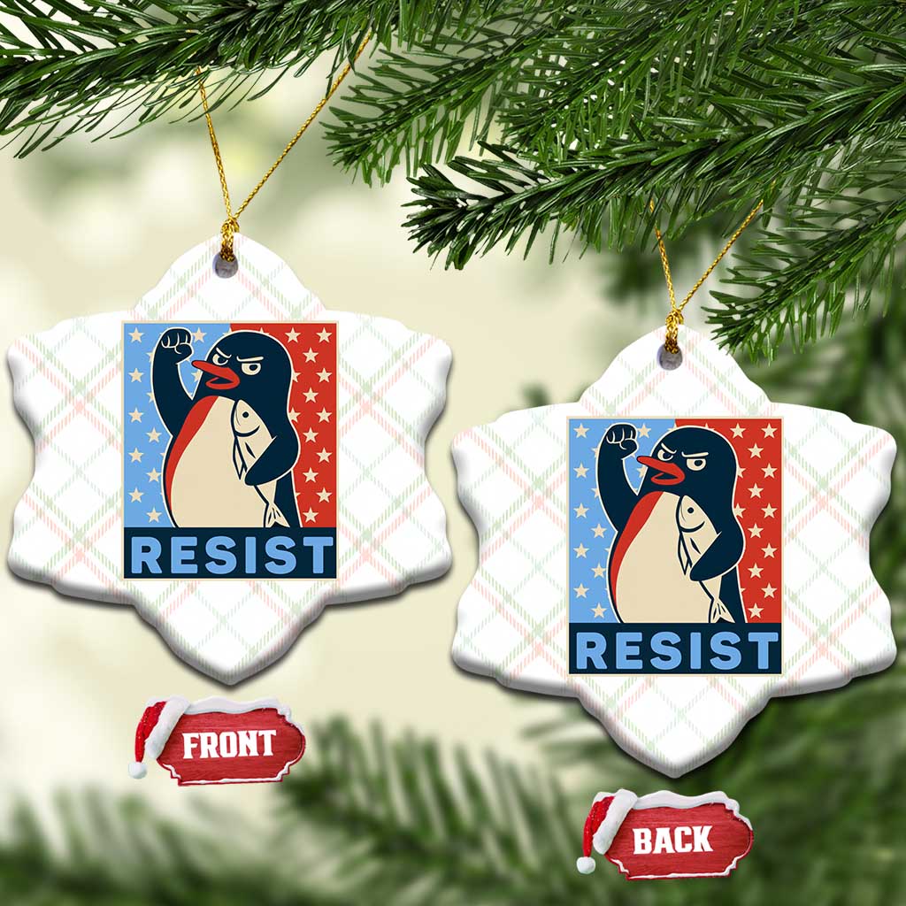 Funny Penguin Resist Graphic Ceramic Ornament Resist Protest Against Tariffs - Wonder Print Shop