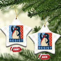 Funny Penguin Resist Graphic Ceramic Ornament Resist Protest Against Tariffs - Wonder Print Shop