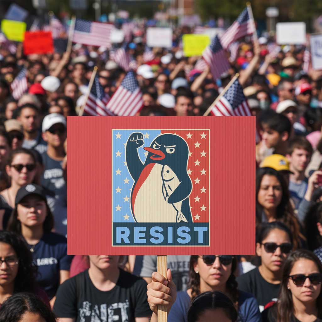 Funny Penguin Resist Graphic Protest Sign Resist Protest Against Tariffs - Wonder Print Shop