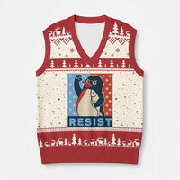 Funny Penguin Resist Graphic V-Neck Knit Sweater Vest Resist Protest Against Tariffs - Wonder Print Shop