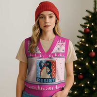 Funny Penguin Resist Graphic V-Neck Knit Sweater Vest Resist Protest Against Tariffs - Wonder Print Shop