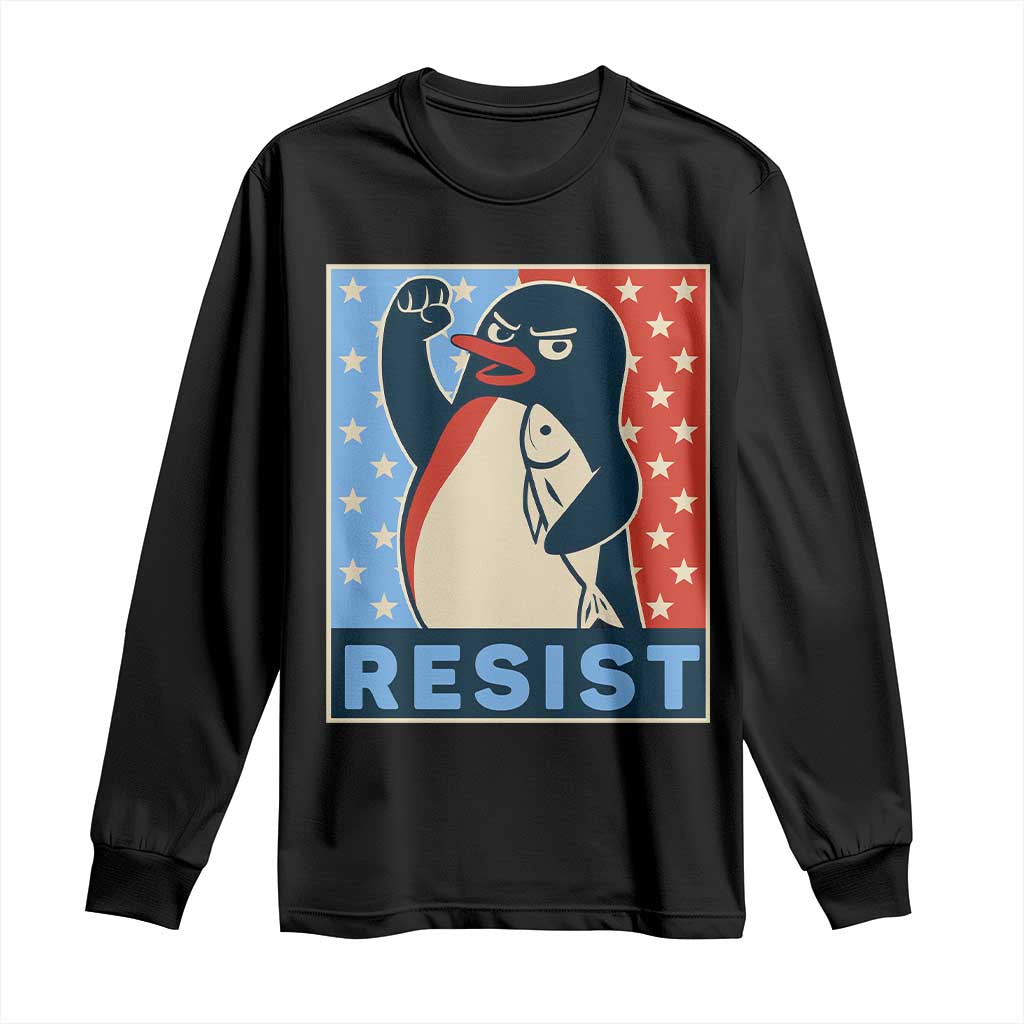 Funny Penguin Resist Graphic Long Sleeve Shirt Resist Protest Against Tariffs