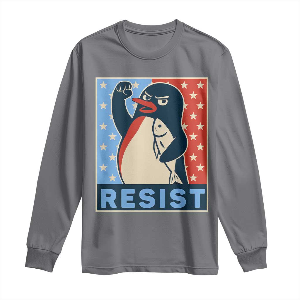Funny Penguin Resist Graphic Long Sleeve Shirt Resist Protest Against Tariffs
