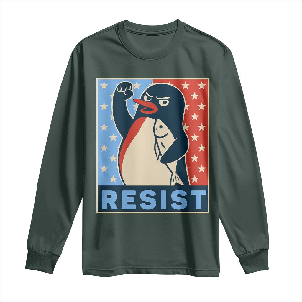 Funny Penguin Resist Graphic Long Sleeve Shirt Resist Protest Against Tariffs