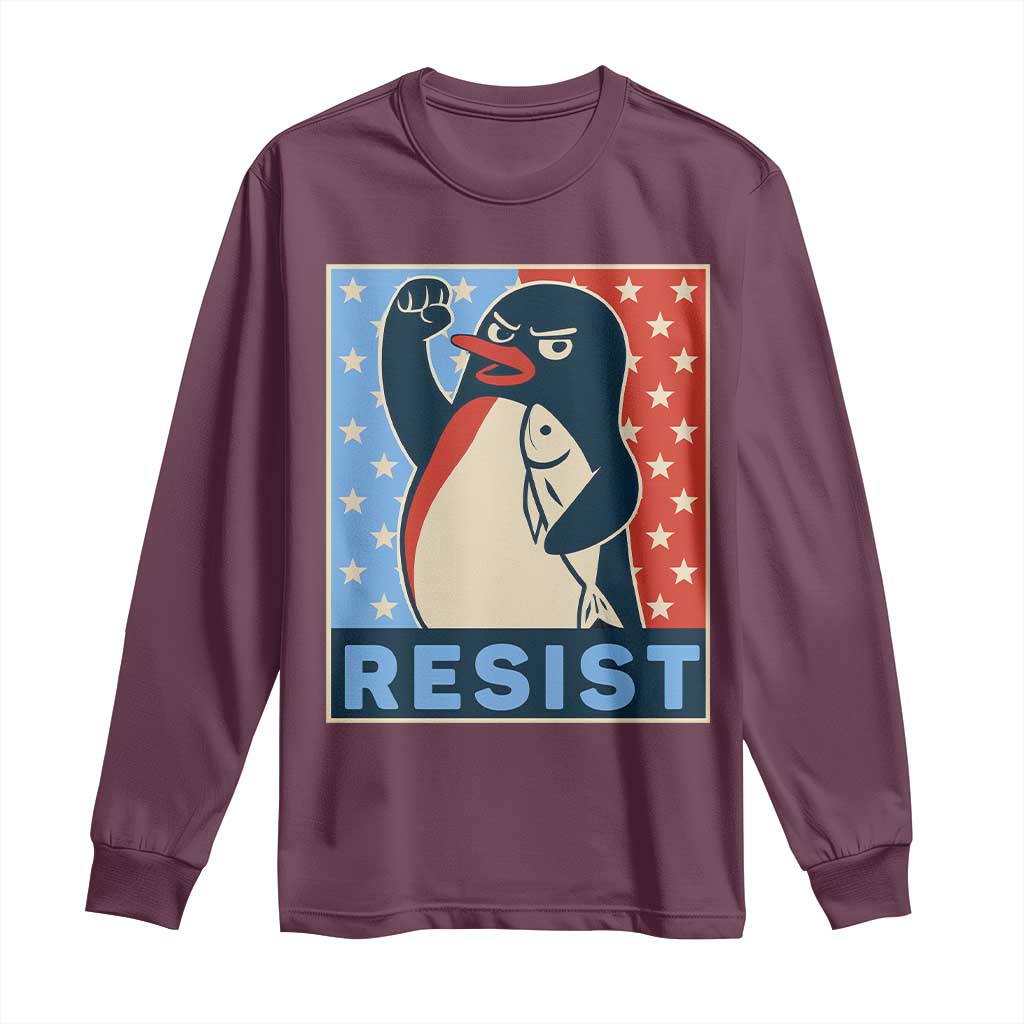 Funny Penguin Resist Graphic Long Sleeve Shirt Resist Protest Against Tariffs