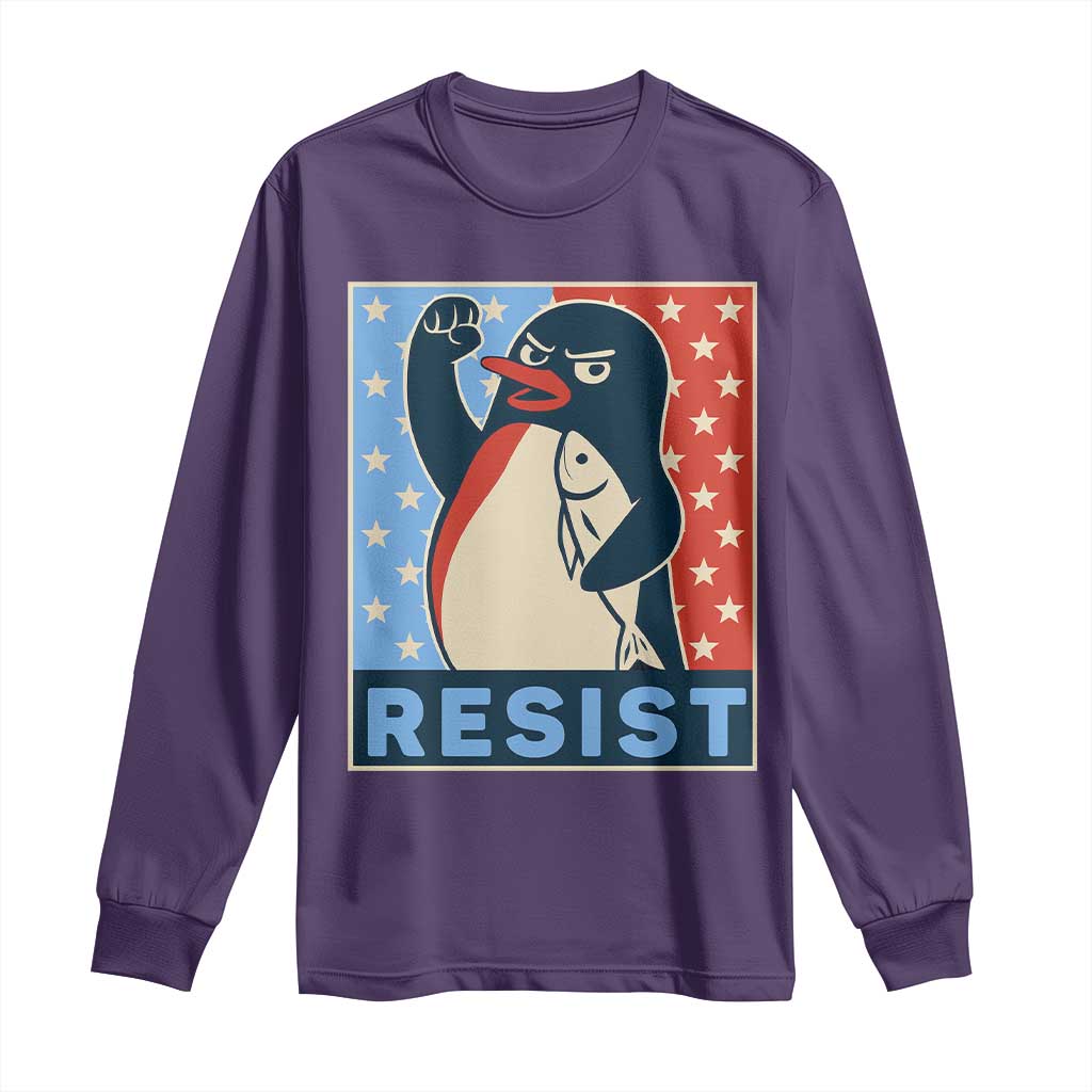 Funny Penguin Resist Graphic Long Sleeve Shirt Resist Protest Against Tariffs
