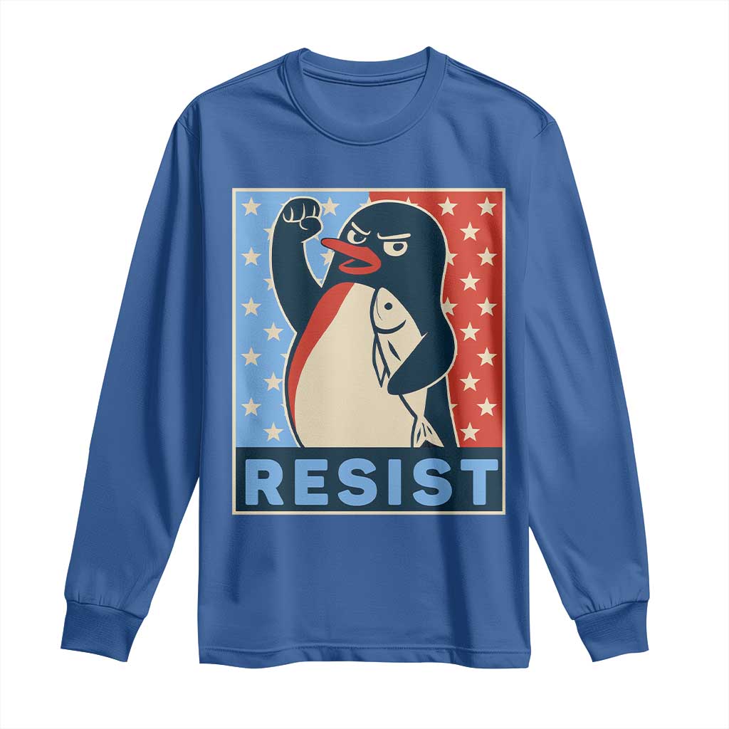 Funny Penguin Resist Graphic Long Sleeve Shirt Resist Protest Against Tariffs
