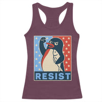 Funny Penguin Resist Graphic Racerback Tank Top Resist Protest Against Tariffs