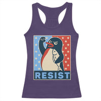Funny Penguin Resist Graphic Racerback Tank Top Resist Protest Against Tariffs