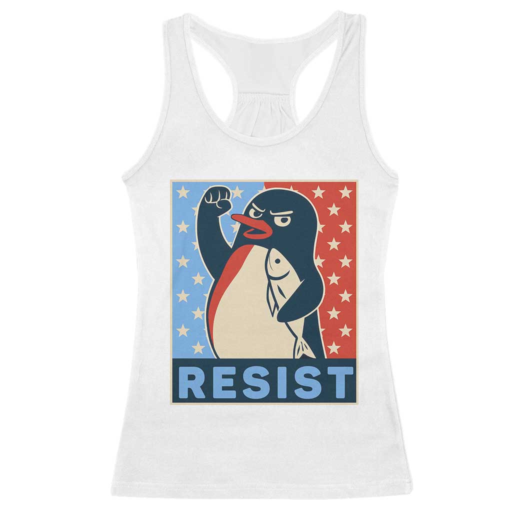 Funny Penguin Resist Graphic Racerback Tank Top Resist Protest Against Tariffs