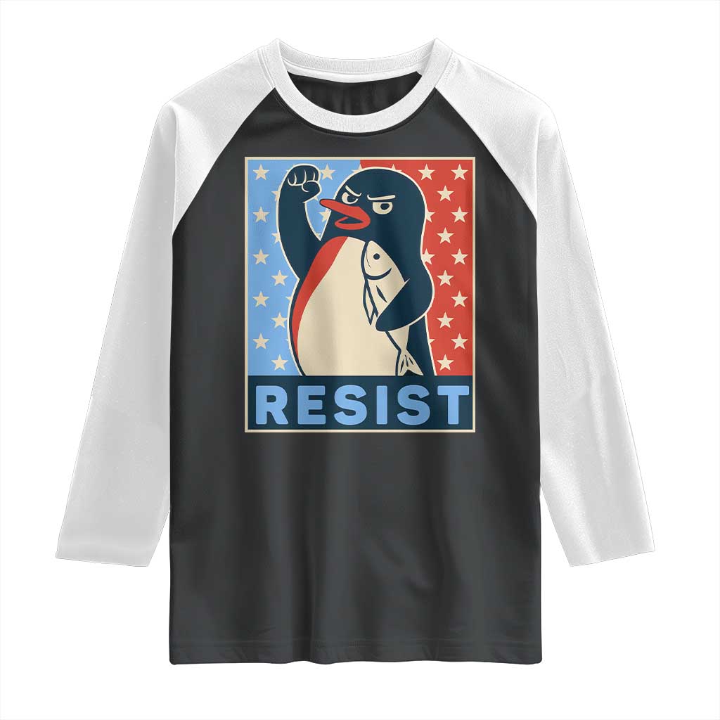 Funny Penguin Resist Graphic Raglan Shirt Resist Protest Against Tariffs