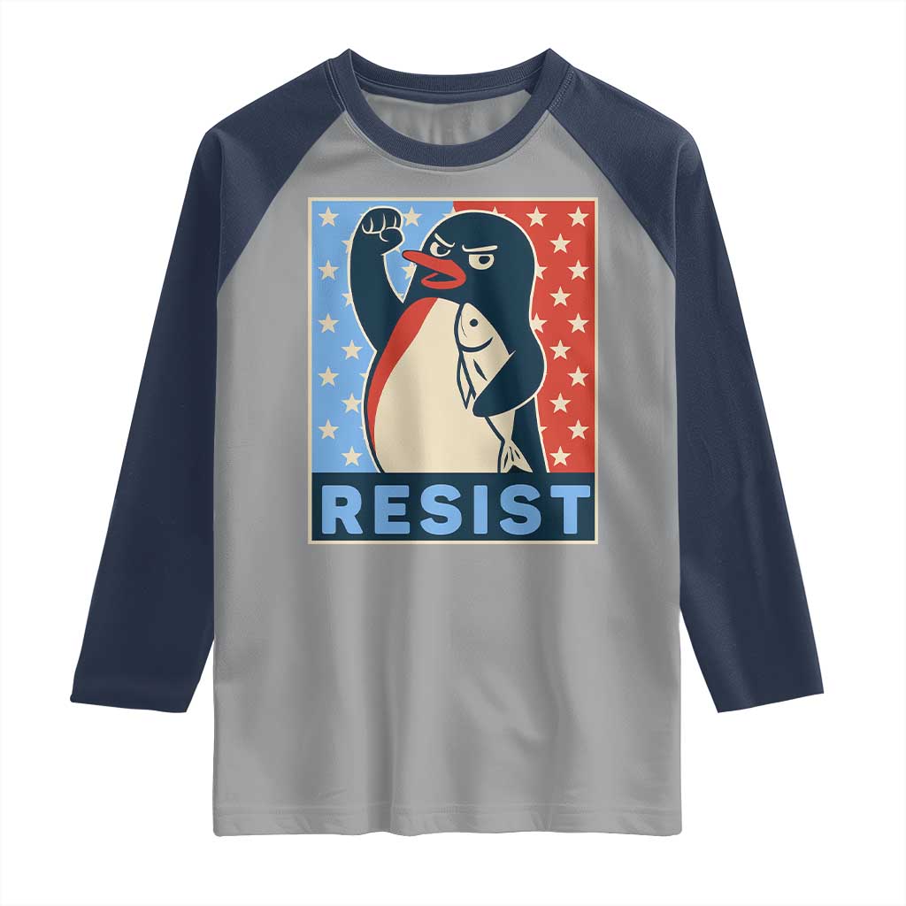 Funny Penguin Resist Graphic Raglan Shirt Resist Protest Against Tariffs