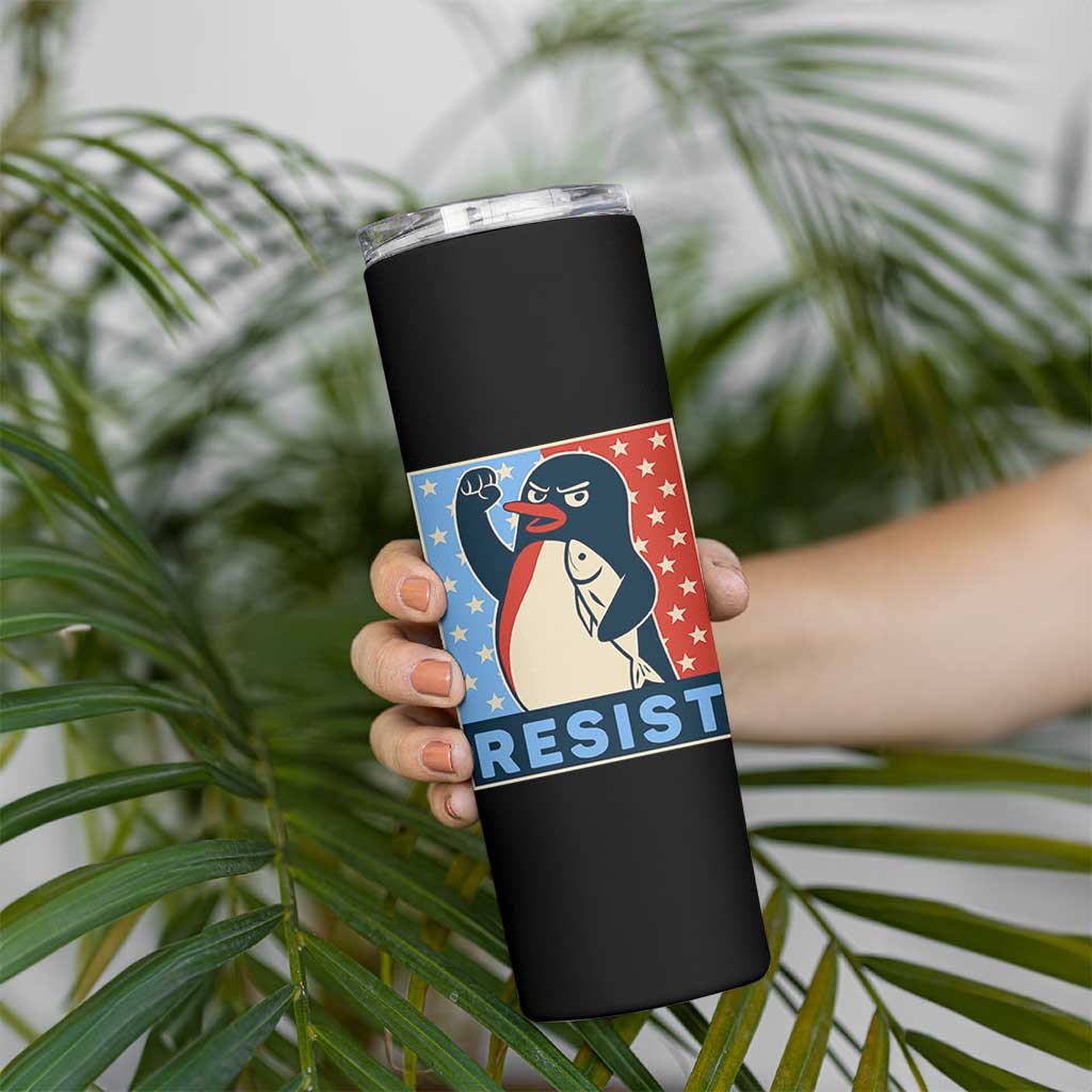 Funny Penguin Resist Graphic Skinny Tumbler Resist Protest Against Tariffs