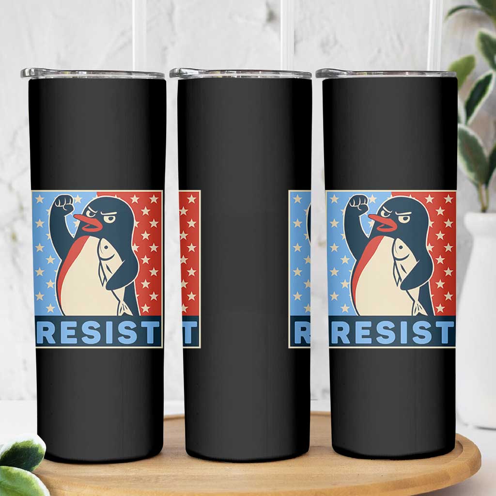 Funny Penguin Resist Graphic Skinny Tumbler Resist Protest Against Tariffs