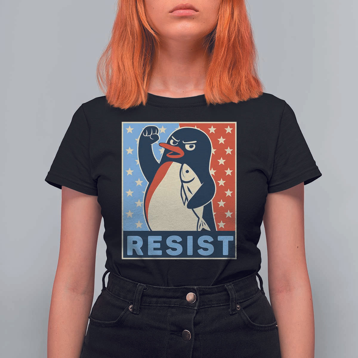 Funny Penguin Resist Graphic T Shirt For Women Resist Protest Against Tariffs