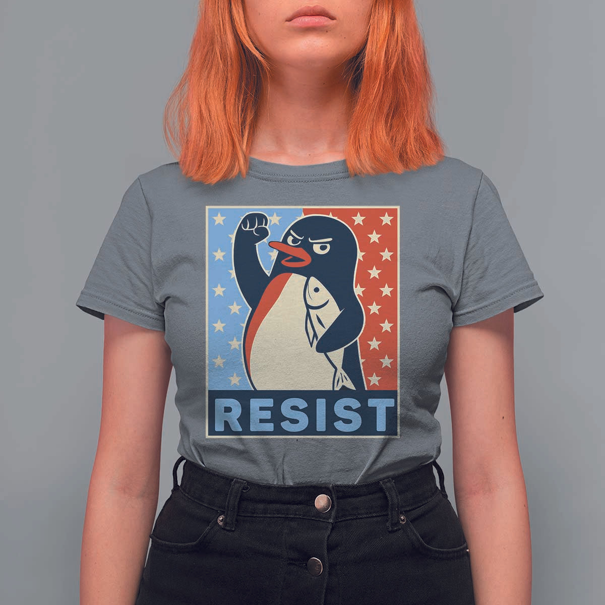 Funny Penguin Resist Graphic T Shirt For Women Resist Protest Against Tariffs