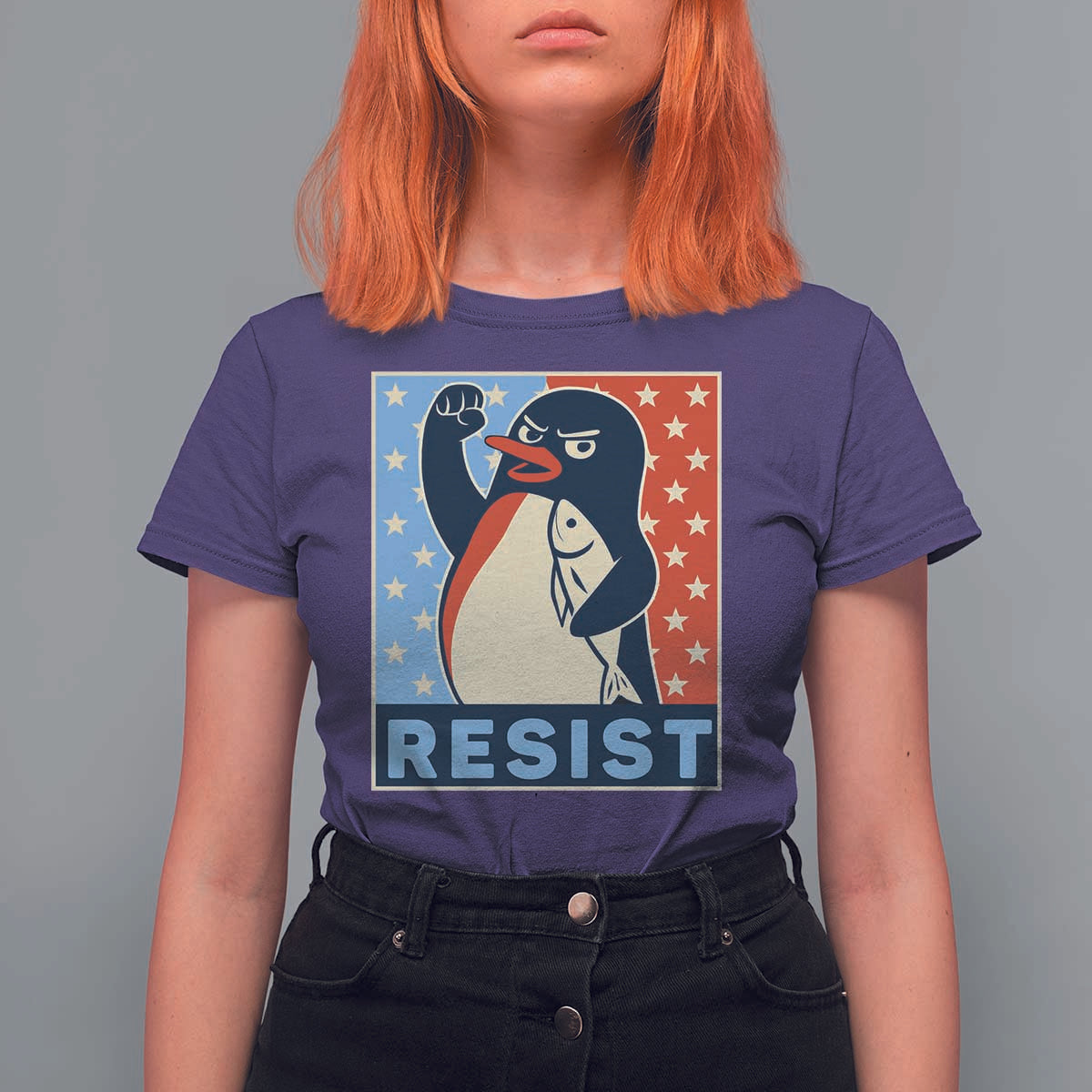 Funny Penguin Resist Graphic T Shirt For Women Resist Protest Against Tariffs