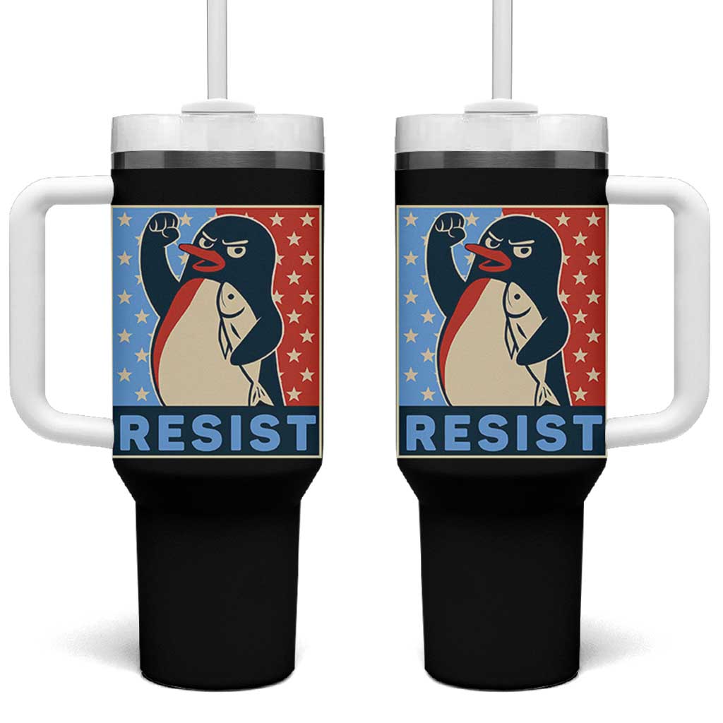 Funny Penguin Resist Graphic Tumbler With Handle Resist Protest Against Tariffs