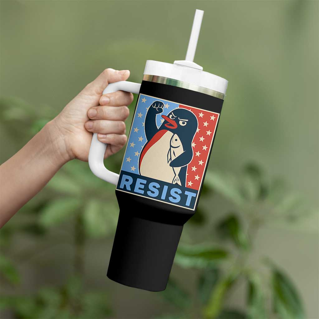 Funny Penguin Resist Graphic Tumbler With Handle Resist Protest Against Tariffs