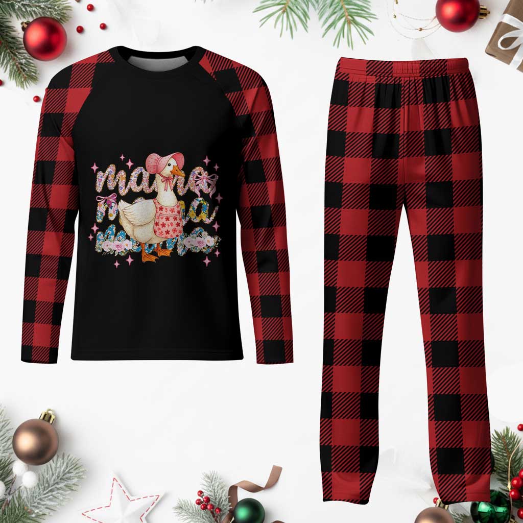 Pink Floral Mama Goose Plaid Pajama Set Retro Botanical Mom Mothers Day - Wonder Print Shop