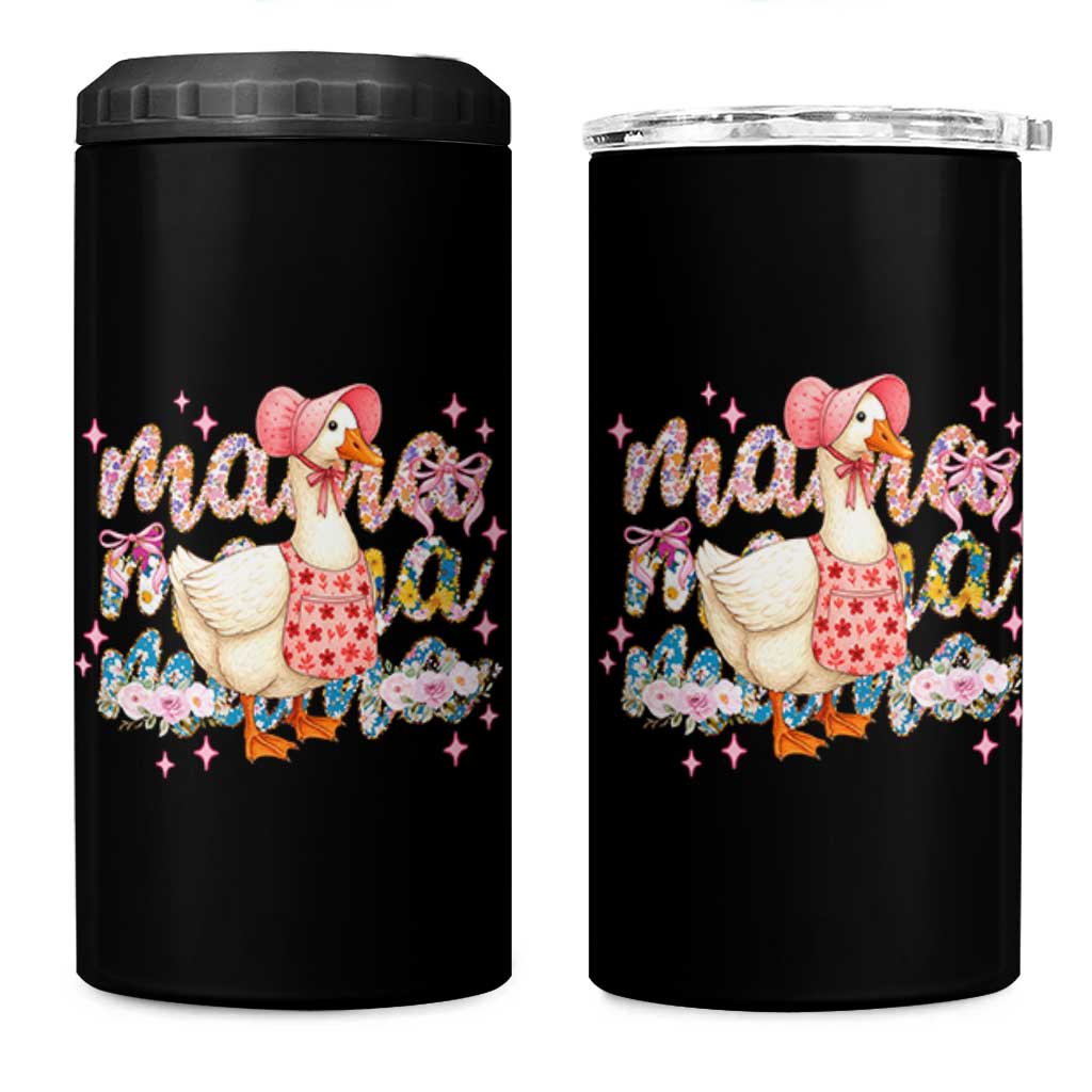 Pink Floral Mama Goose 4 in 1 Can Cooler Tumbler Retro Botanical Mom Mothers Day