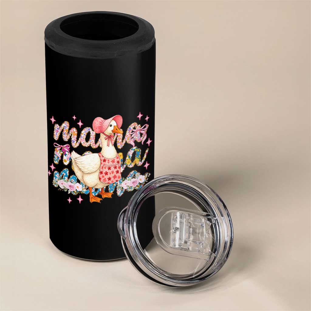 Pink Floral Mama Goose 4 in 1 Can Cooler Tumbler Retro Botanical Mom Mothers Day