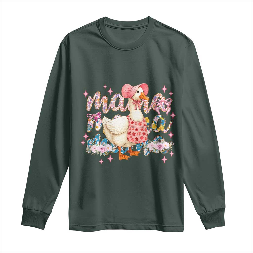 Pink Floral Mama Goose Long Sleeve Shirt Retro Botanical Mom Mothers Day