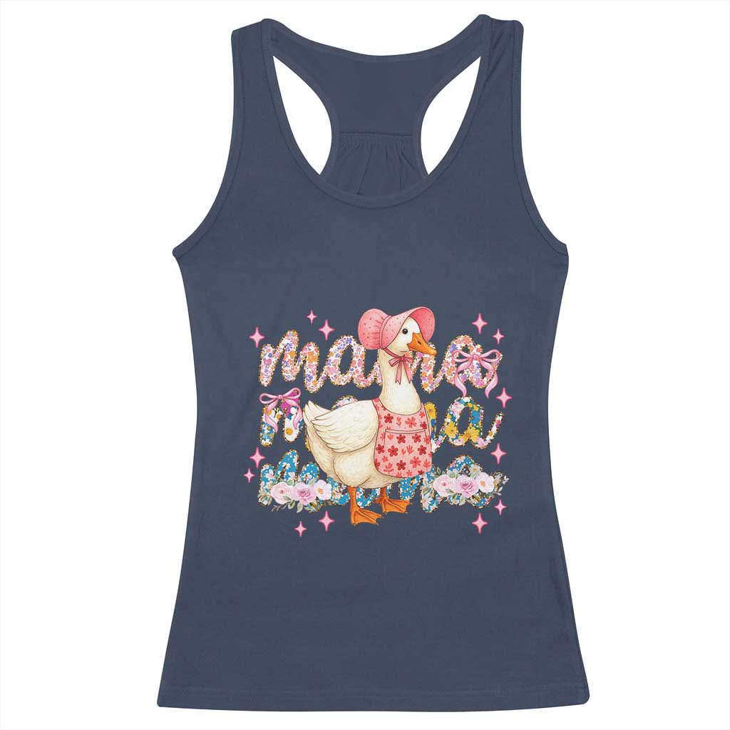 Pink Floral Mama Goose Racerback Tank Top Retro Botanical Mom Mothers Day